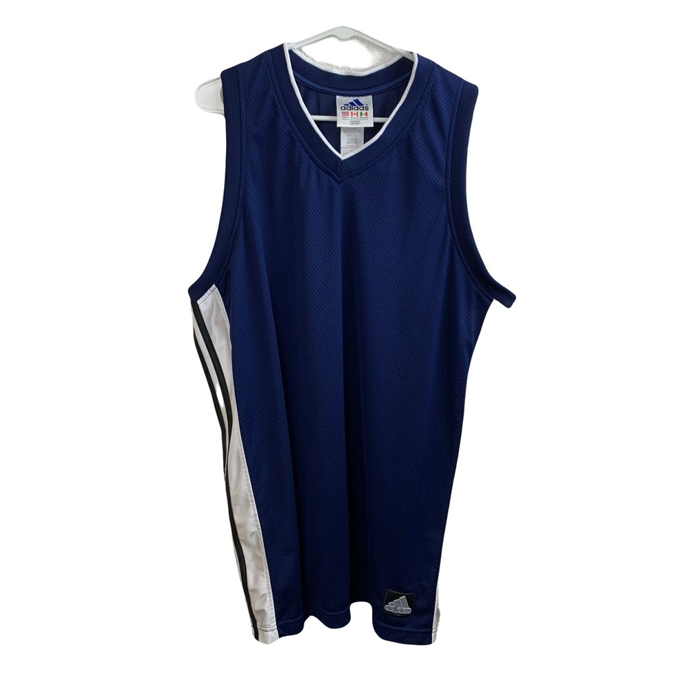Adidas Mens Sleeveless Vintage Blue White Mesh Basketball Jersey Size XL